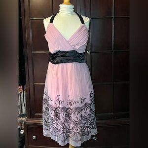 Elegant Pink and Black Halter Dress